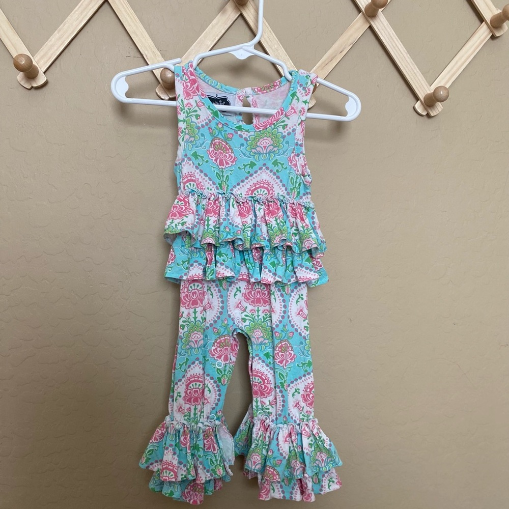 Vintage mud pie bell bottom flare pant jumper outfit baby beach 3-6 month